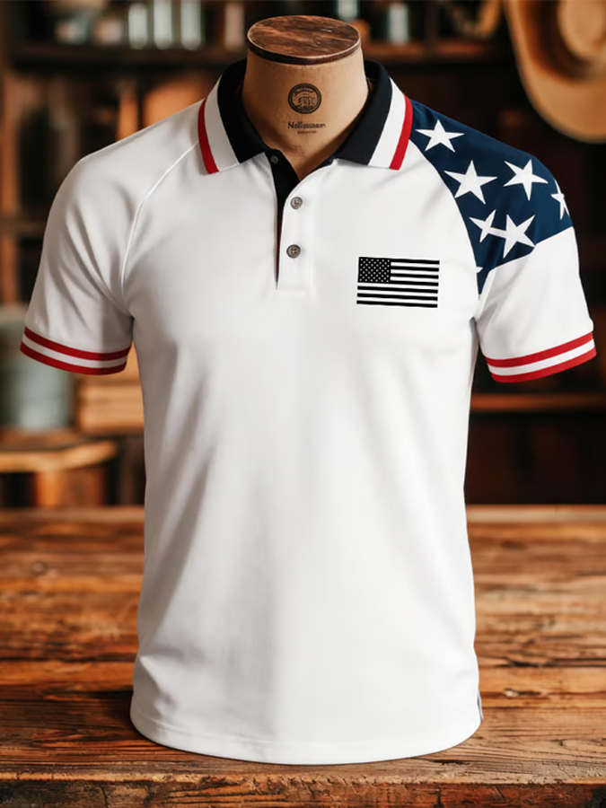 Men'S Retro Flag Short Sleeved Polo Shirt