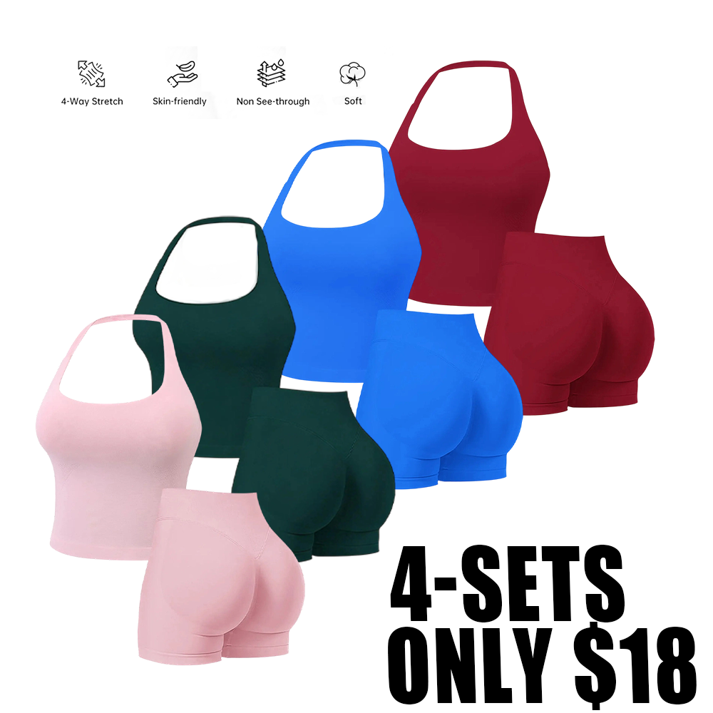 Two-Piece Women's Halter Top & High Waist Shorts Sports Set