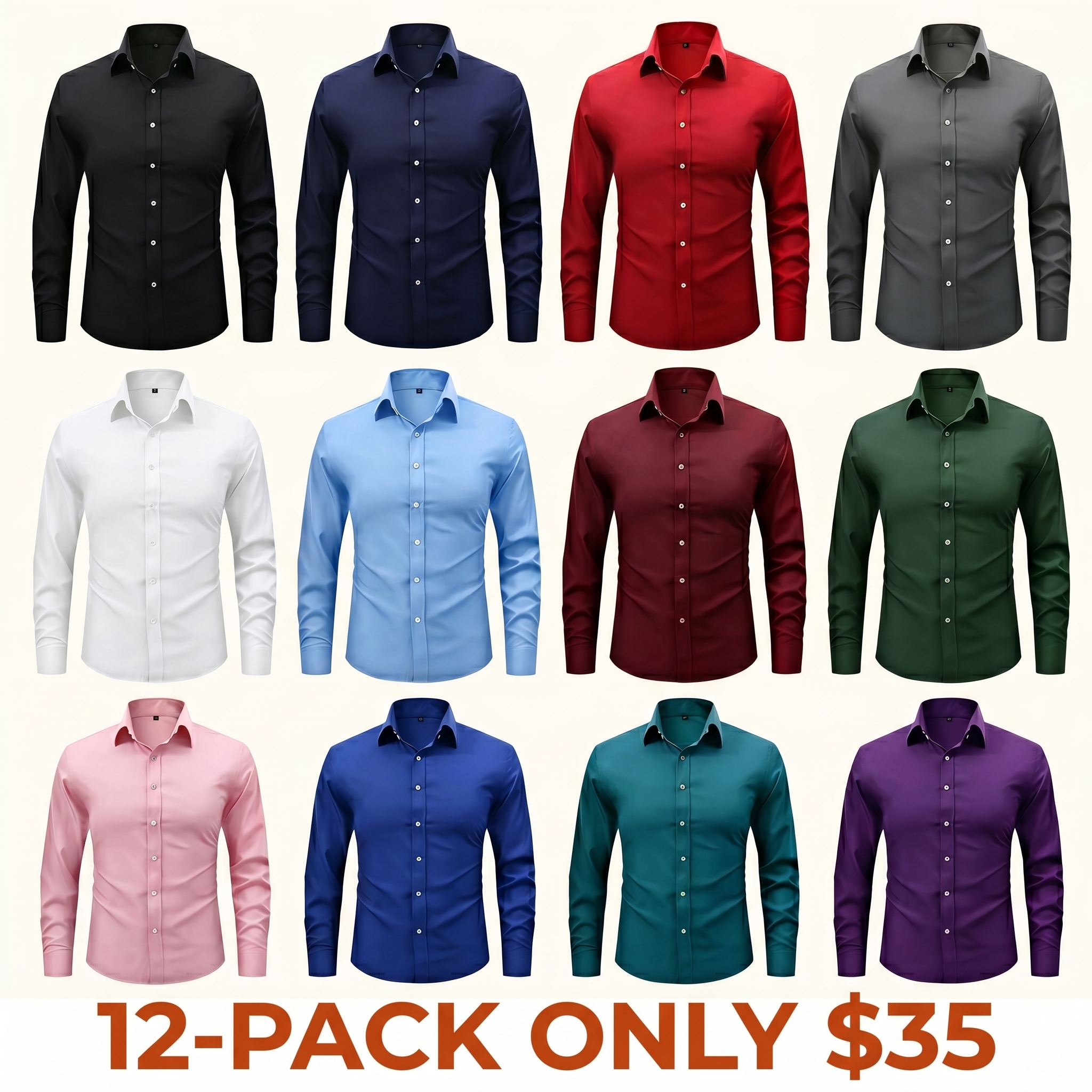 Men's solid-color long-sleeve shirt featuring a notched lapel design