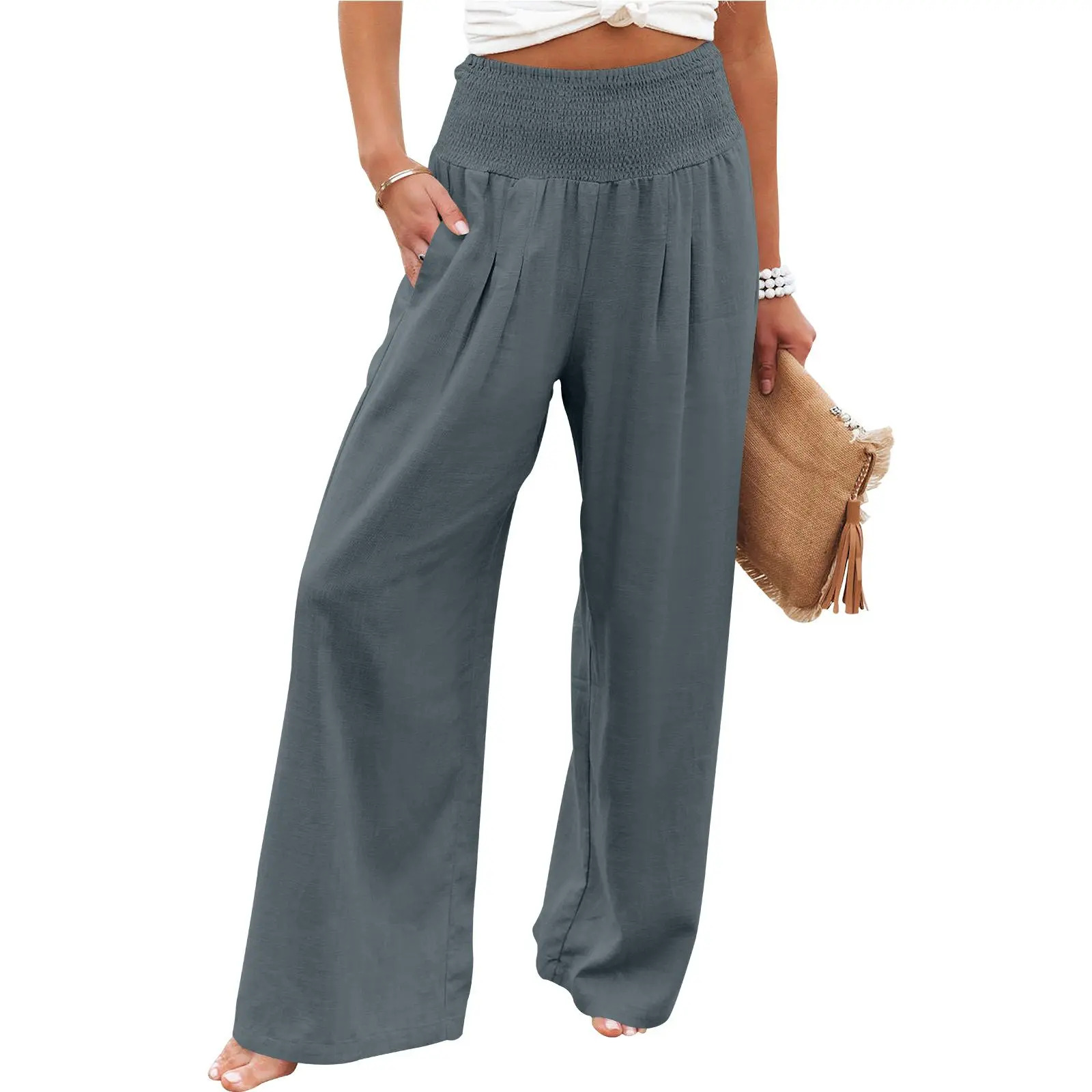 Women's wide-leg linen trousers