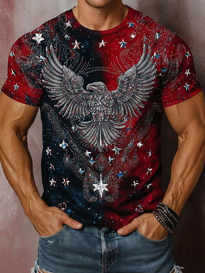 Men'S American Flag Independence Day Celebration God Bless The USA Classic Pattern Short Sleeve T-Shirt