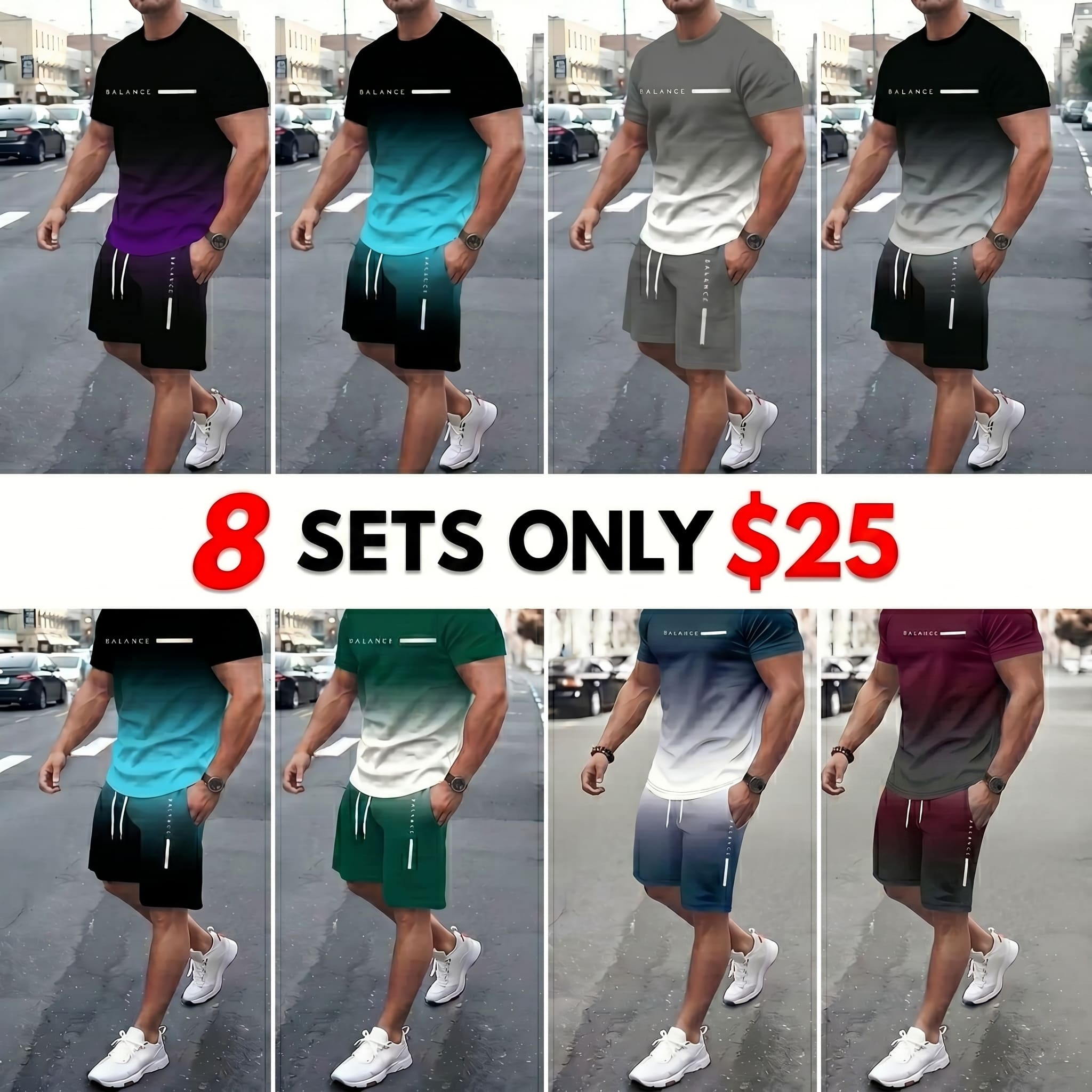 Men's Gradient Fitness Short Sleeve Set