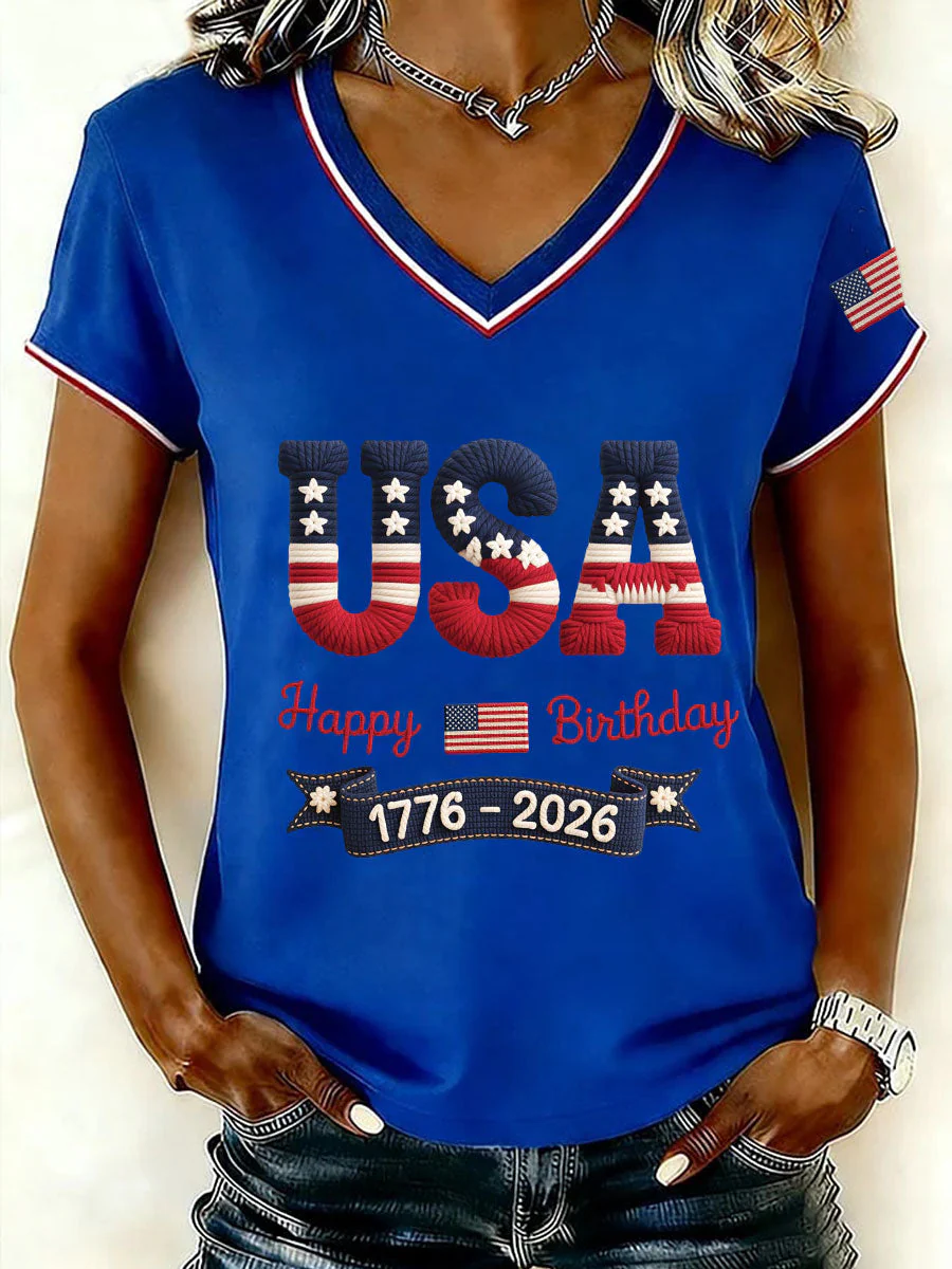 Knitted Texture 1776-2026 US 250Th Anniversary V-Neck T-Shirt