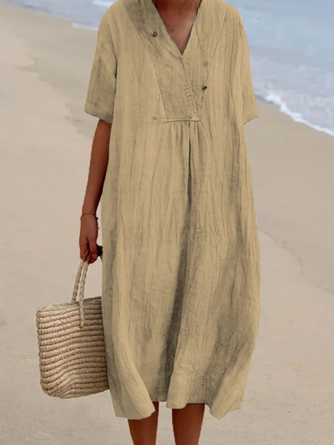 Casual Loose Short Sleeve Midi Dress