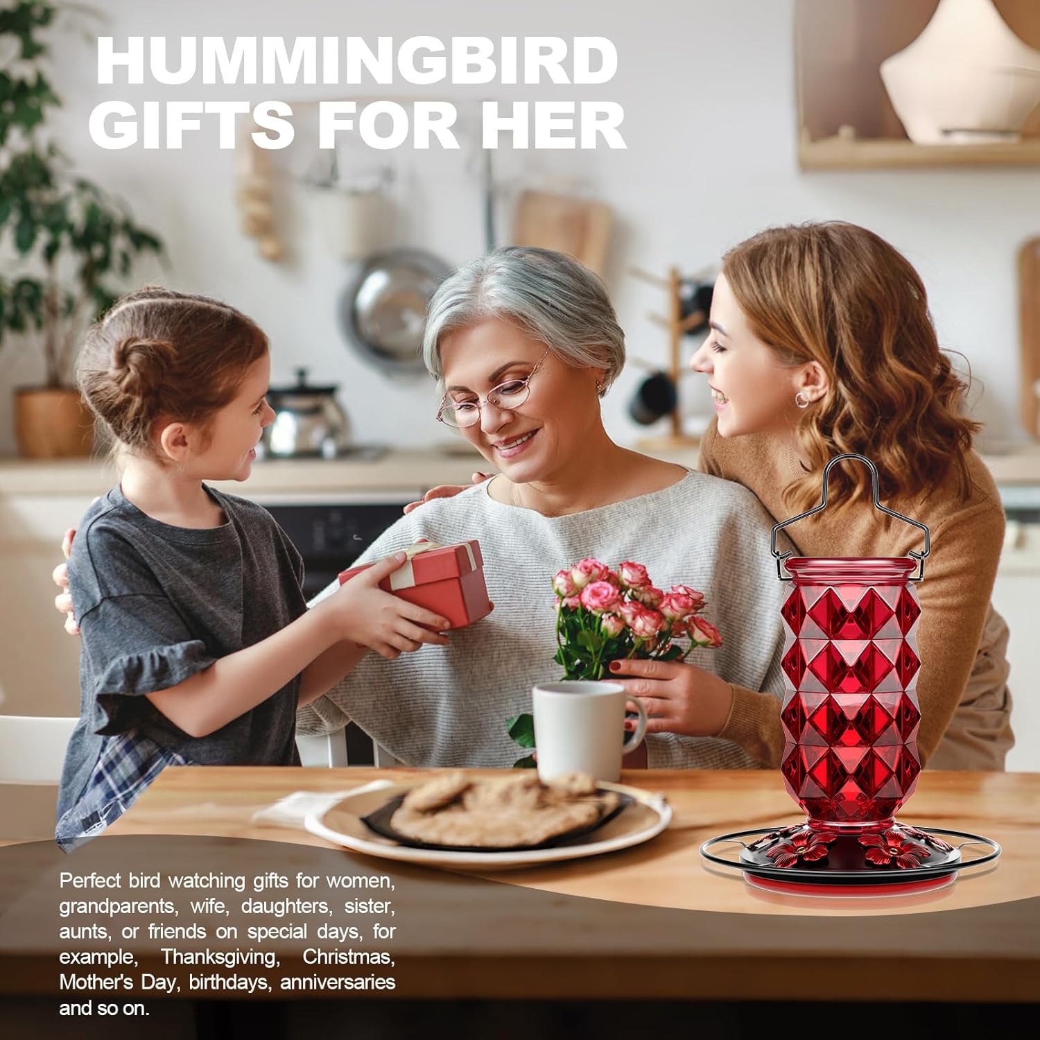 Red Glass Hummingbird Feeder