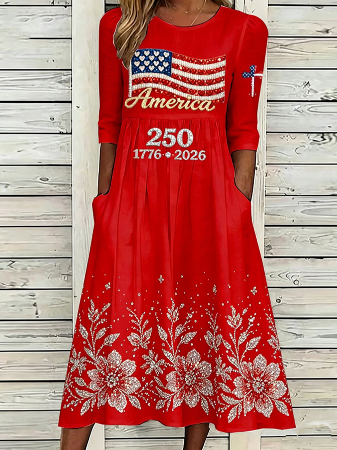 Women'S Flag  Printed Casual Dress