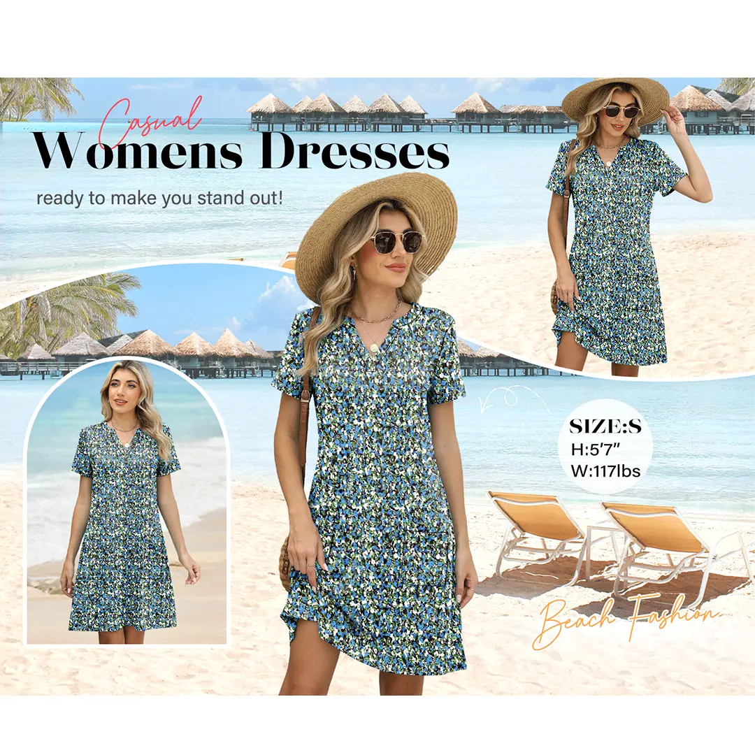 🌸 BreezyCharm Women's V-Neck Midi Dress