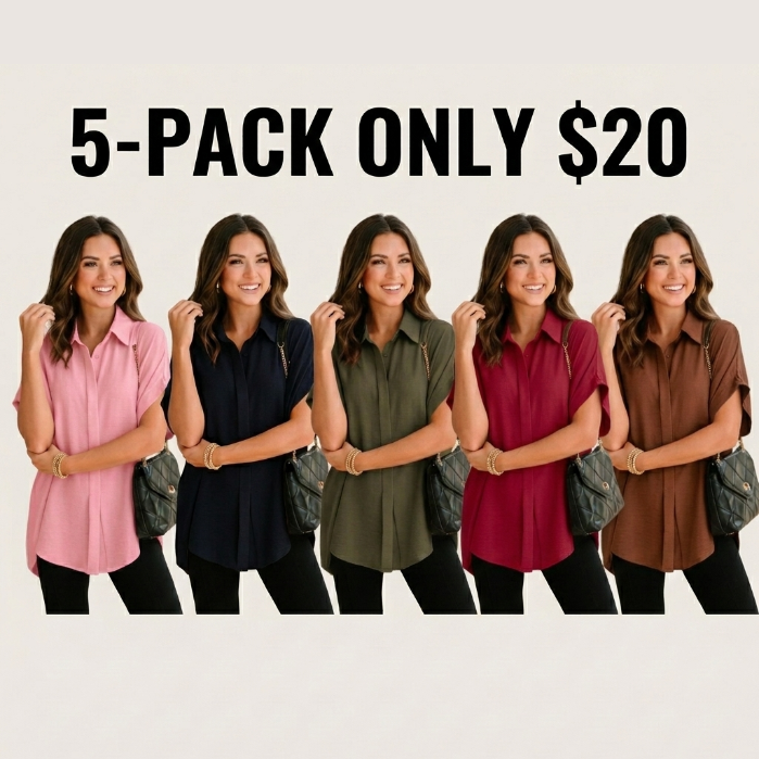 Women's Tops Dressy Casual V Neck Button Down Shirts Solid Short Sleeve Blouses