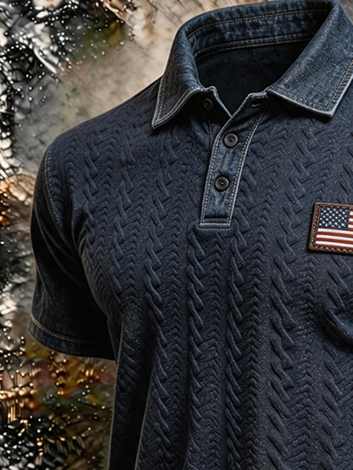 Men'S American Flag Print Casual Polo Shirt