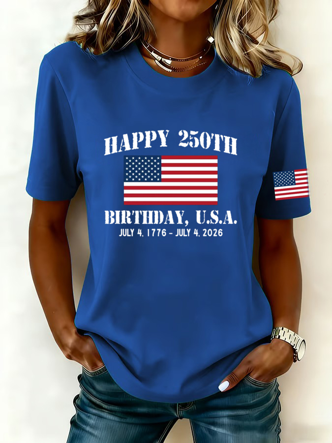 Women'S American Flag Printed Casual T-Shirt