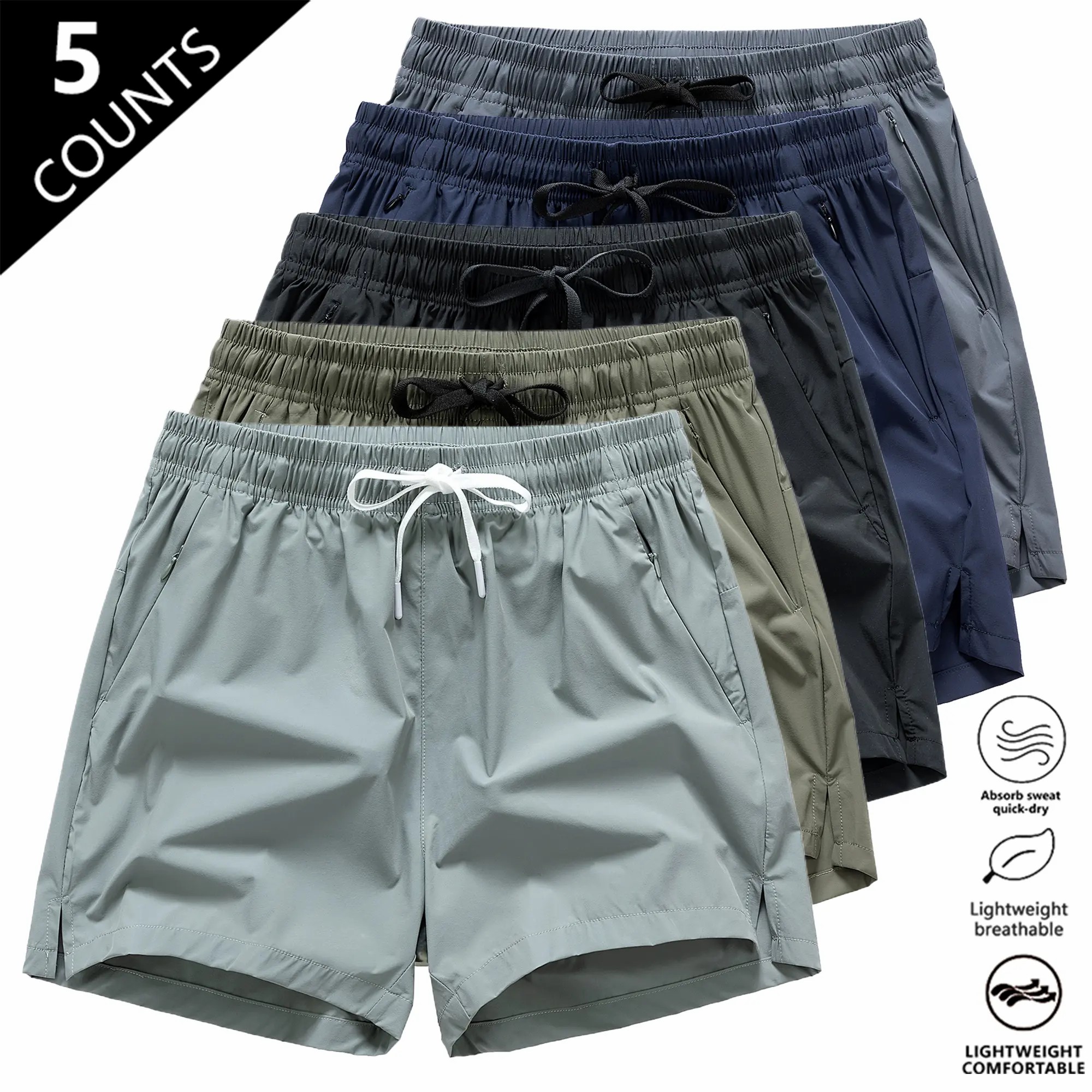 🌊☀️Men’s 5-Pack Quick-Dry Beach & Casual Shorts with Pockets
