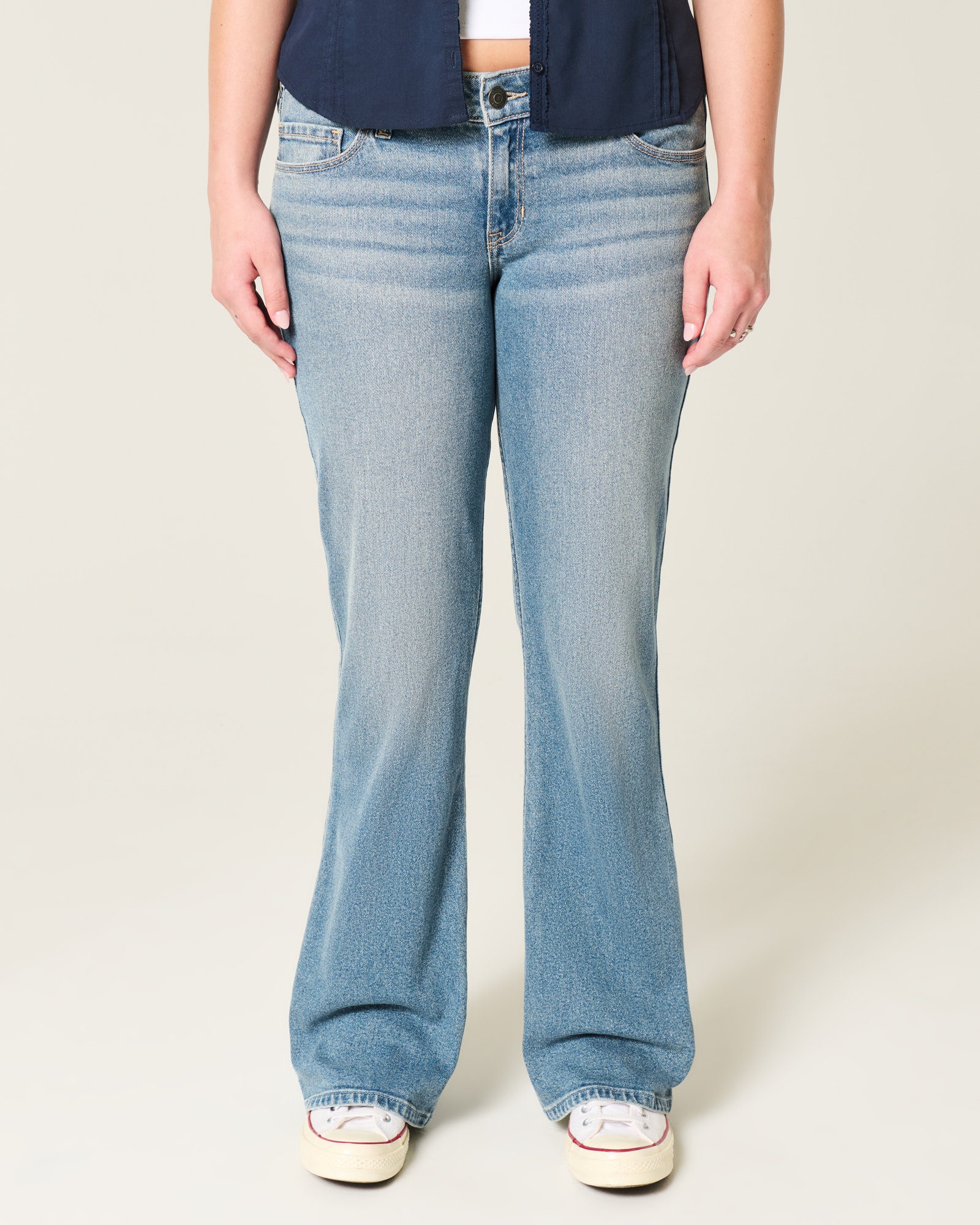 Low-Rise Dark Wash Embroidered Bootcut Jeans