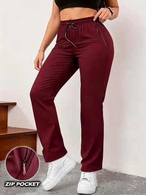 Women's Summer High-Waist Straight-Leg Casual Jogger Pants with Zipper Pockets Fitted Minimalist