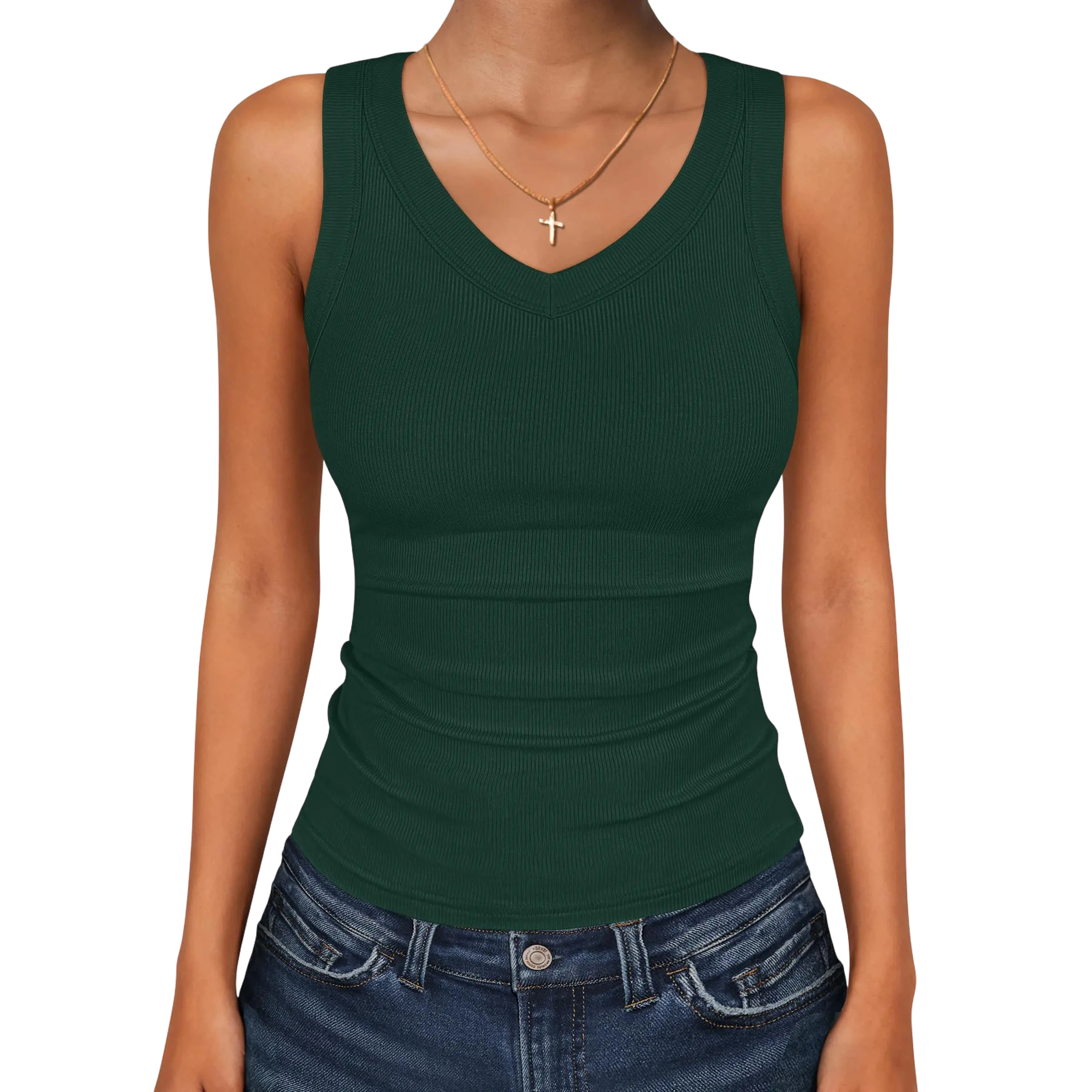 Tank Tops for Women V Neck Ribbed Knit Slim Fitted Sleeveless Tee – 2026 Summer Casual Basic Tanks