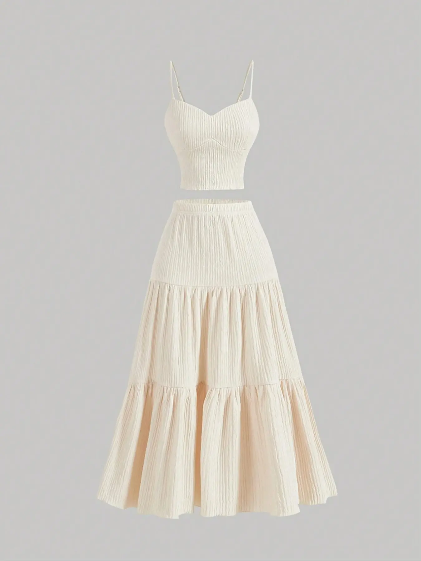 Women's Solid-Color Woven Cropped Camisole and A-Line Skirt Two-Piece Set