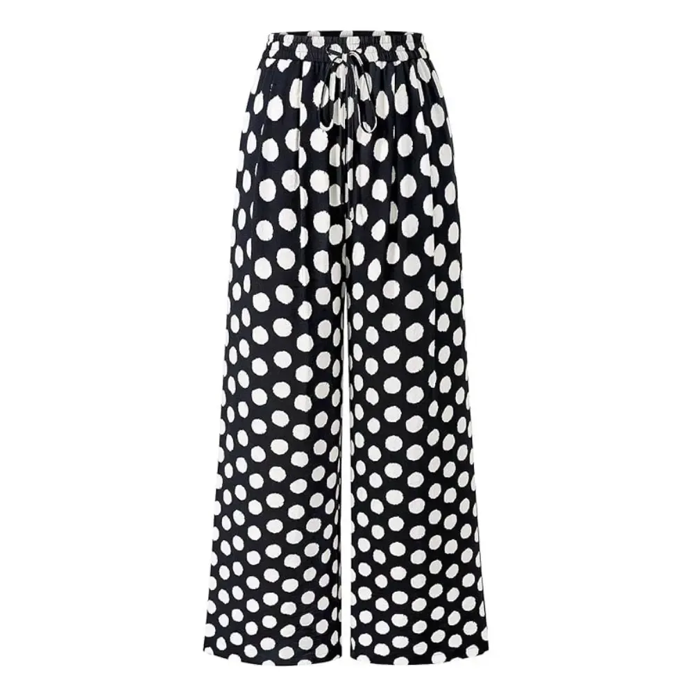 Women's Pants Elastic Waist Striped Lightweight Palazzo Trousers With Pockets Casual Lounge Wide Leg Bottoms