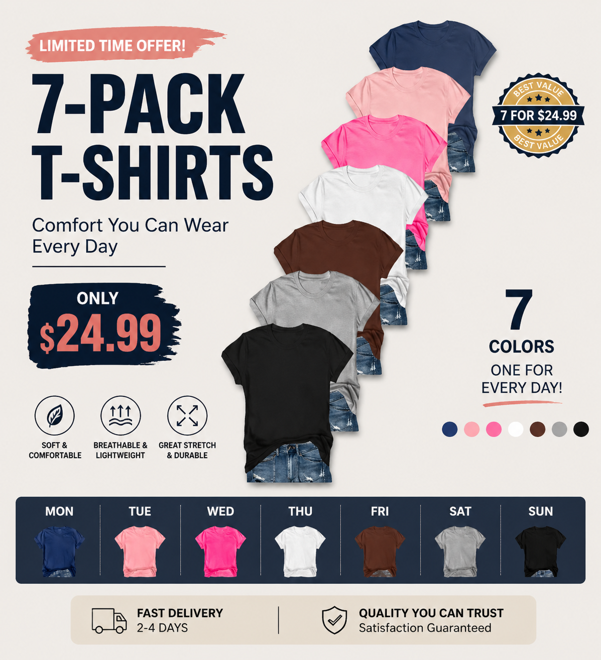 Women's Short-Sleeve T-Shirt Multi-Pack — Loose, Casual Fit