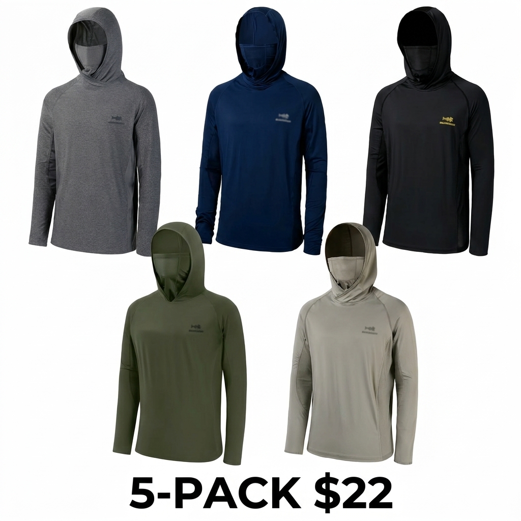 Men's UPF 50+ Long Sleeve Fishing Hoodie – Built-in UV Mask & Neck Gaiter