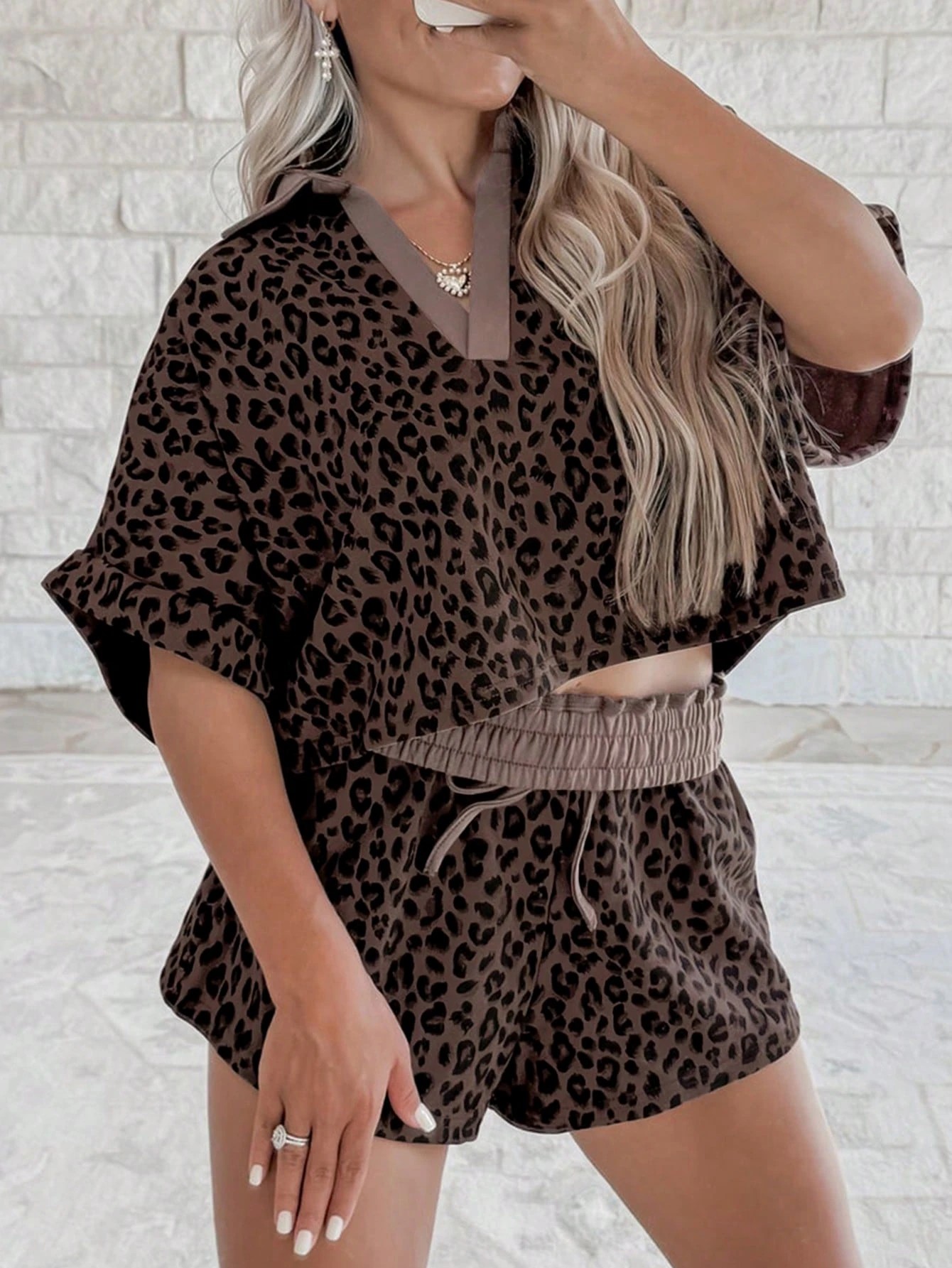 Women's Everyday Lounge V-Neck Shorts 2 Piece Set