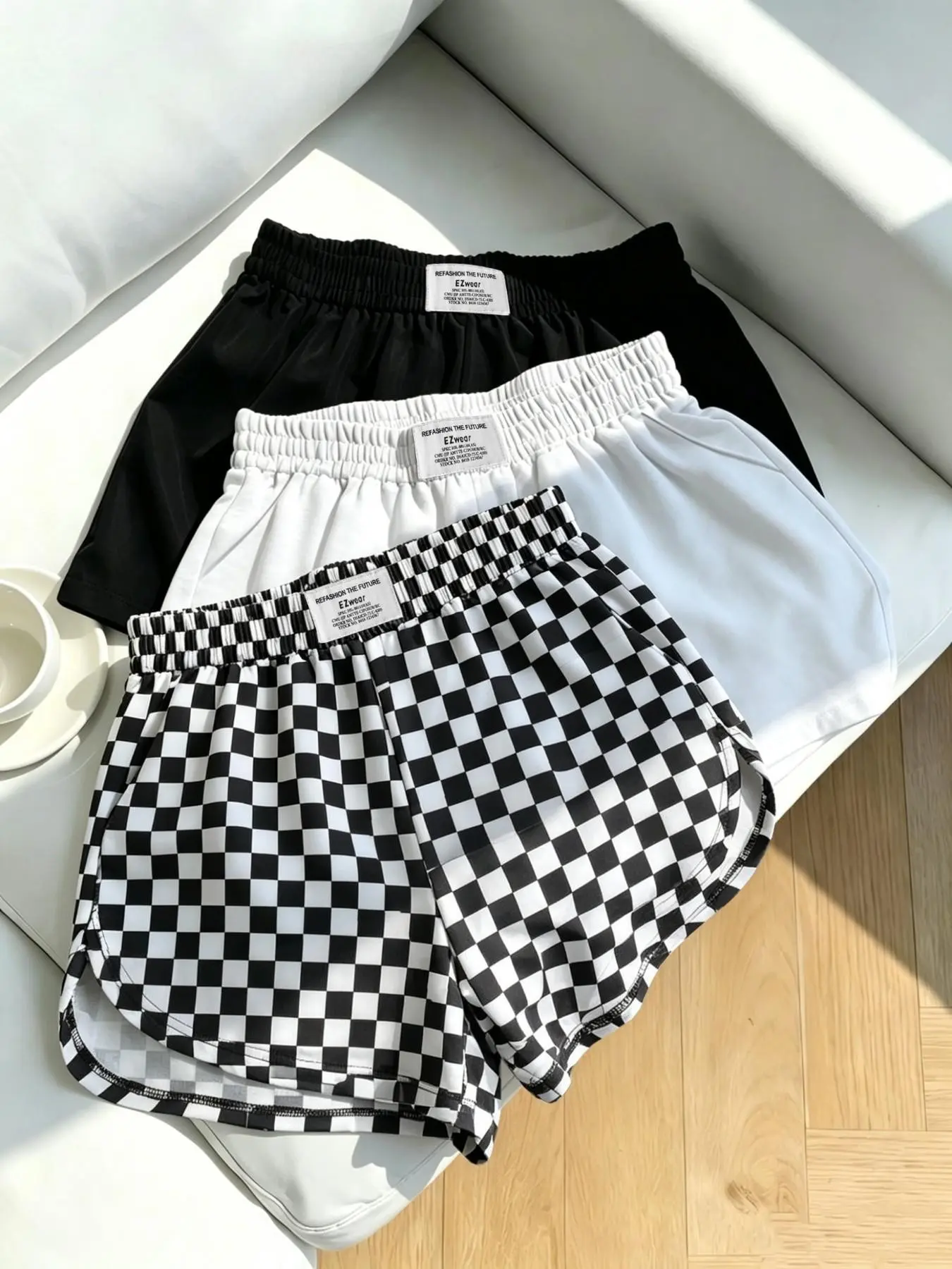 Women's Casual Loose Fit Baggy Shorts, Elastic Waist Camo Print and Solid Color, Summer All-Season Versatile Pants, 3 Piece Set