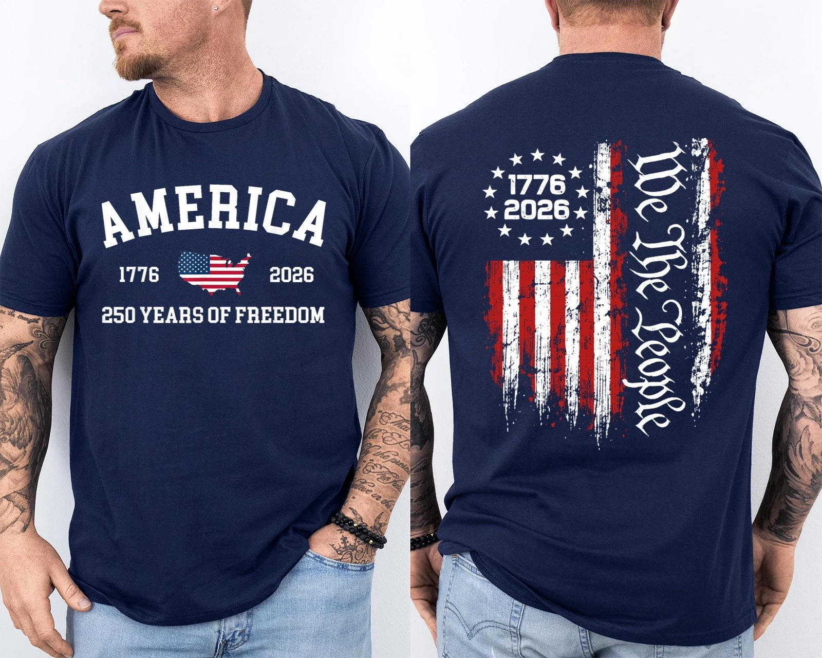 Men'S Casual American 1776-2026 Anniversary Printed Short Sleeved T-Shirt
