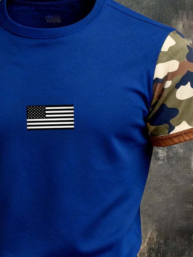 Men's Retro Patriot Camouflage Patchwork T-shirt