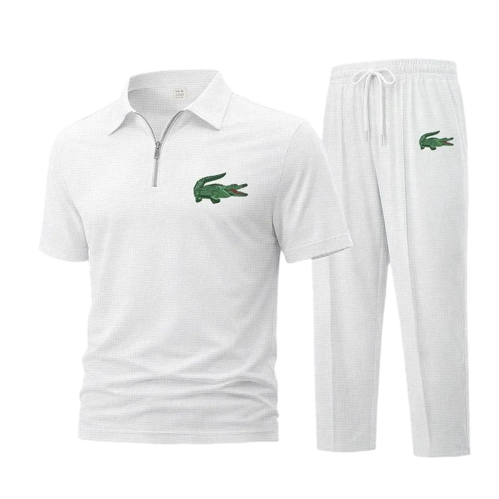 Men's Waffle-Knit Short-Sleeve Shirt and Pants Two-Piece Set