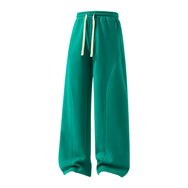 Men's solid-color drawstring trousers featuring a curved cut design.