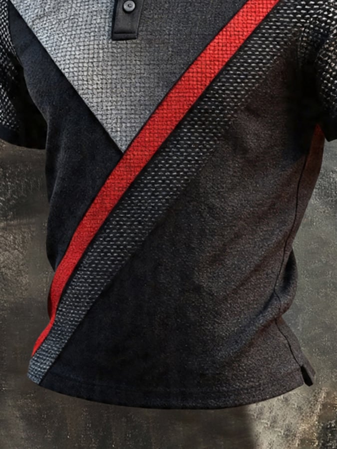 Men's Retro Patriotic Color-Block Short-Sleeve Polo Shirt