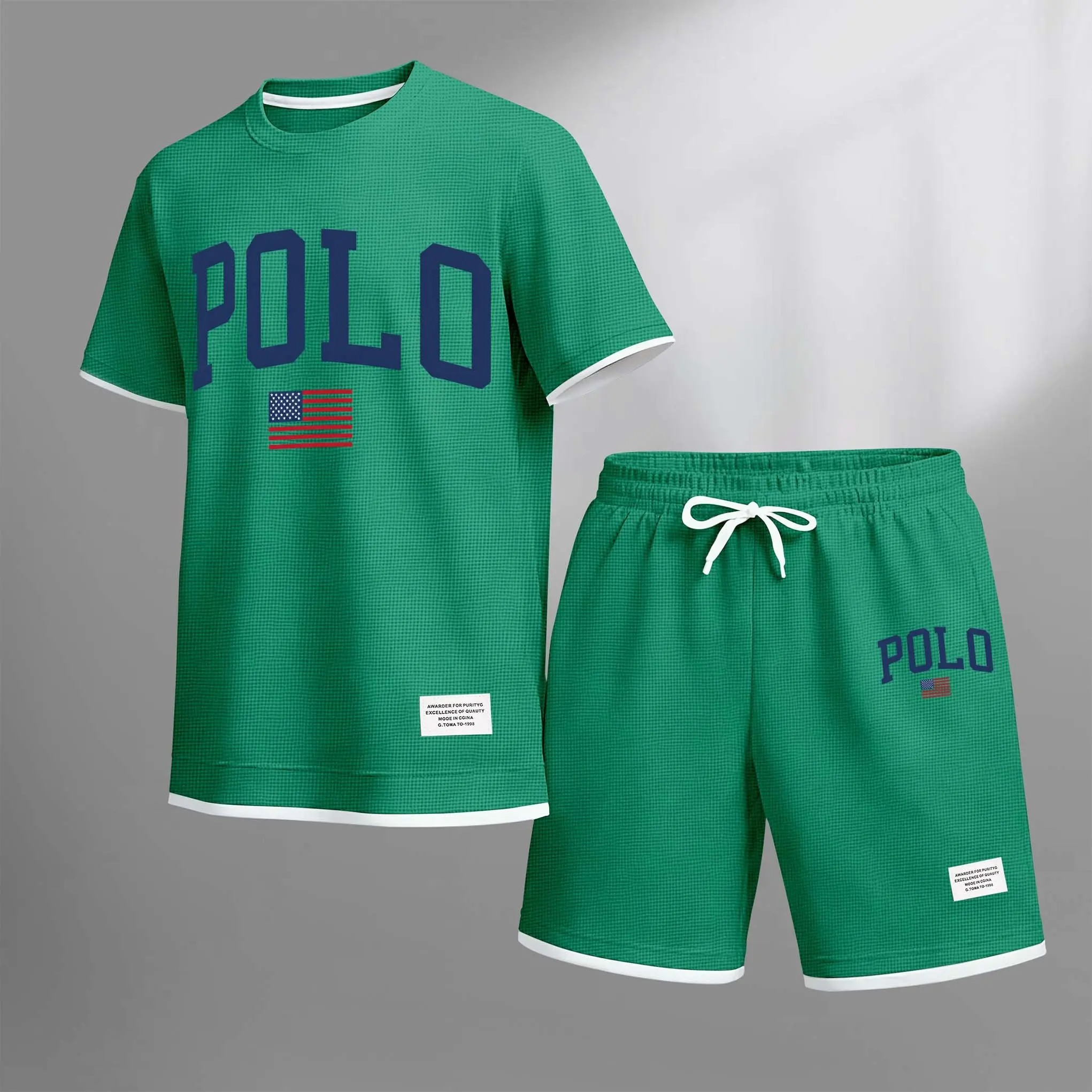 Men’s Waffle Knit 2-Piece Set – Breathable Short Sleeve Tee & Drawstring Shorts Casual Summer Outfit