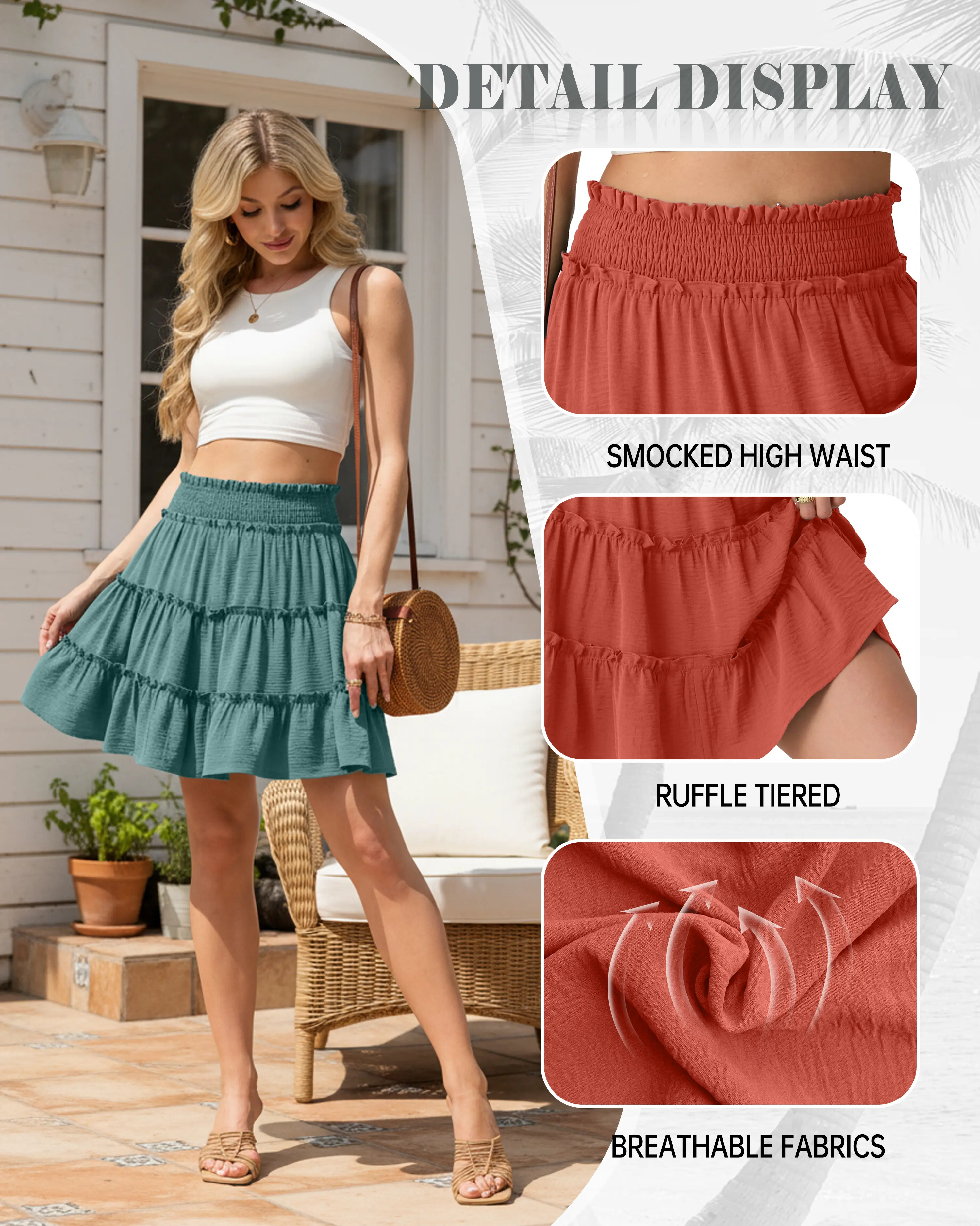 🌸 Women's Boho Ruffle Skort with Pockets
