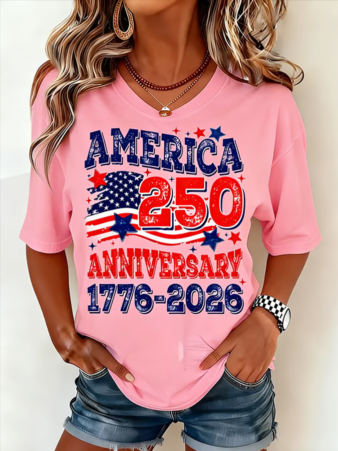 Women'S V-Neck Letter Printed T-Shirt