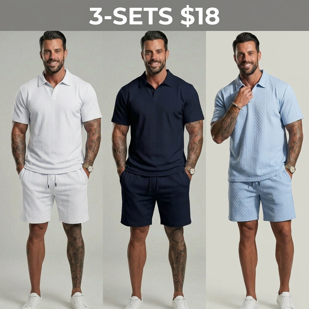 Men's Solid Polo Shirt & Drawstring Waist Shorts Set Cozy Breathable Two-piece Outfits for Daily Outdoor Wear Menswear Suits