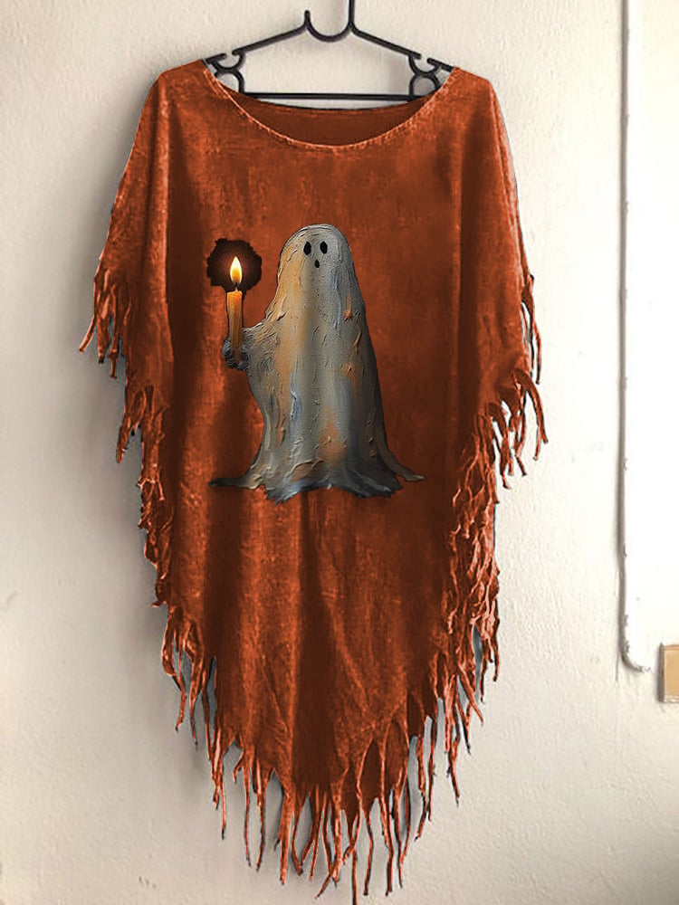 Women's Halloween Ghost Print Round Neck Top