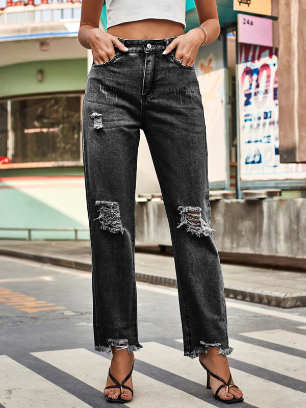 🛍️ Trendy Ripped Denim Pants Womens Casual High-Waist Jeans for Everyday Style ✨