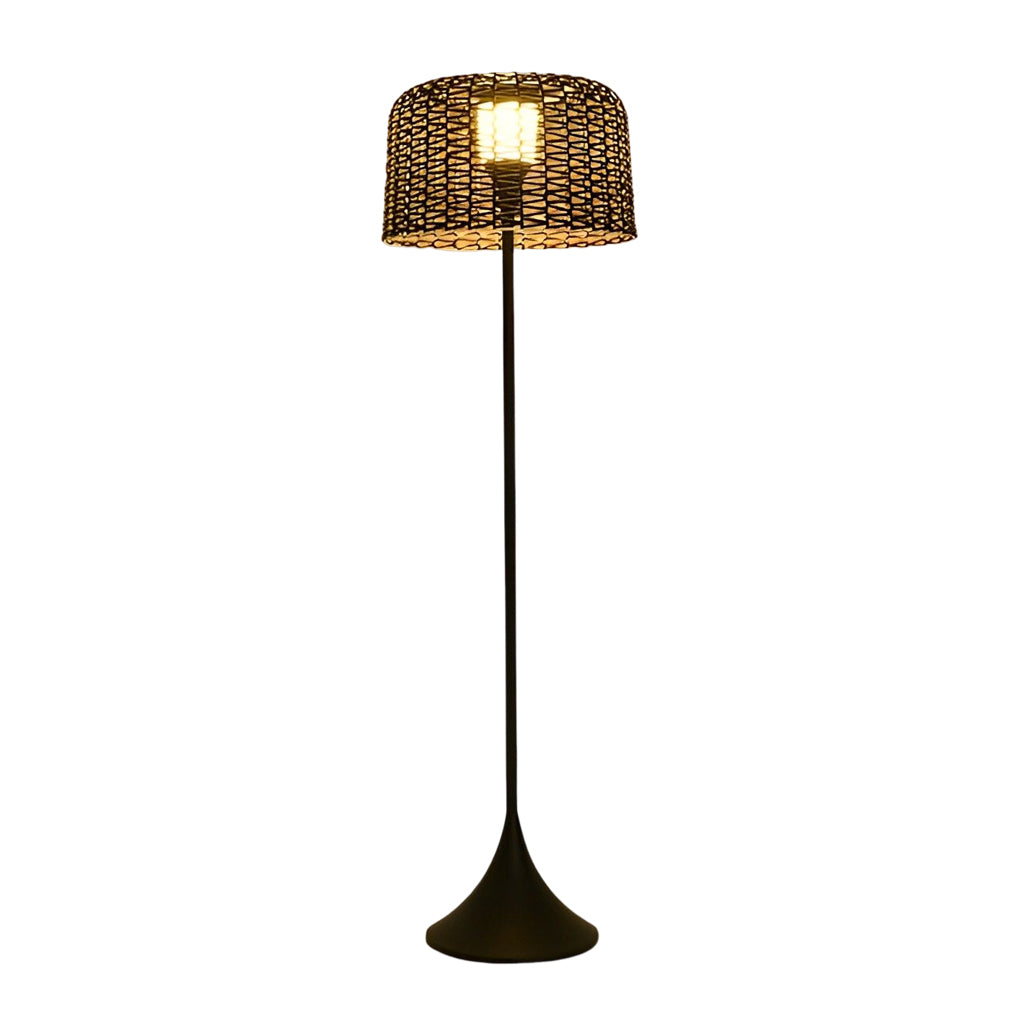 Rattan Metal Waterproof LED Solar Powered Modern Outdoor Floor Lamp