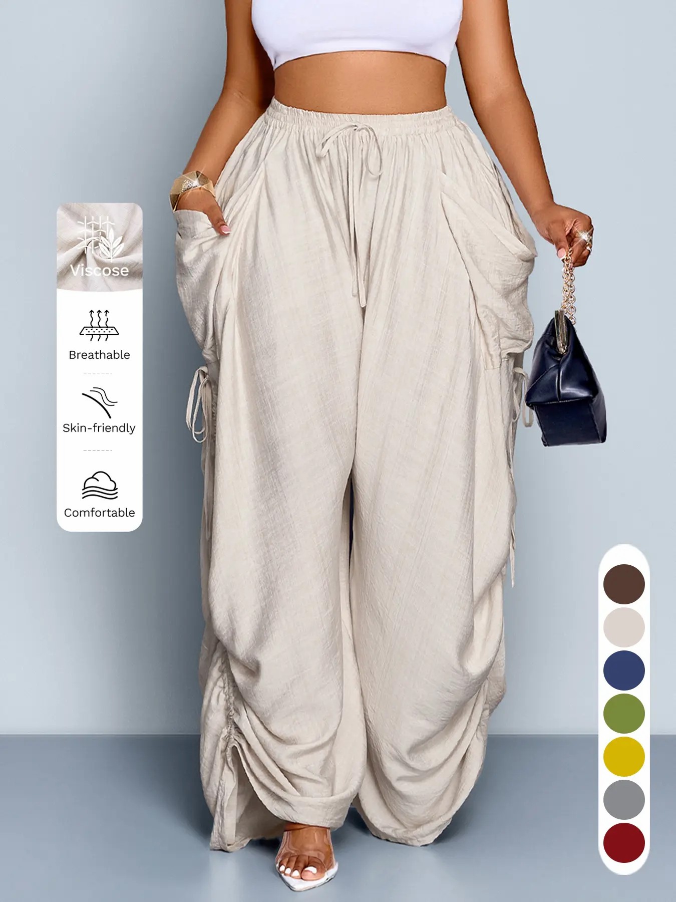 Women's Wide Leg Drawstring Pants – Loose Fit All-Season Casual Trousers