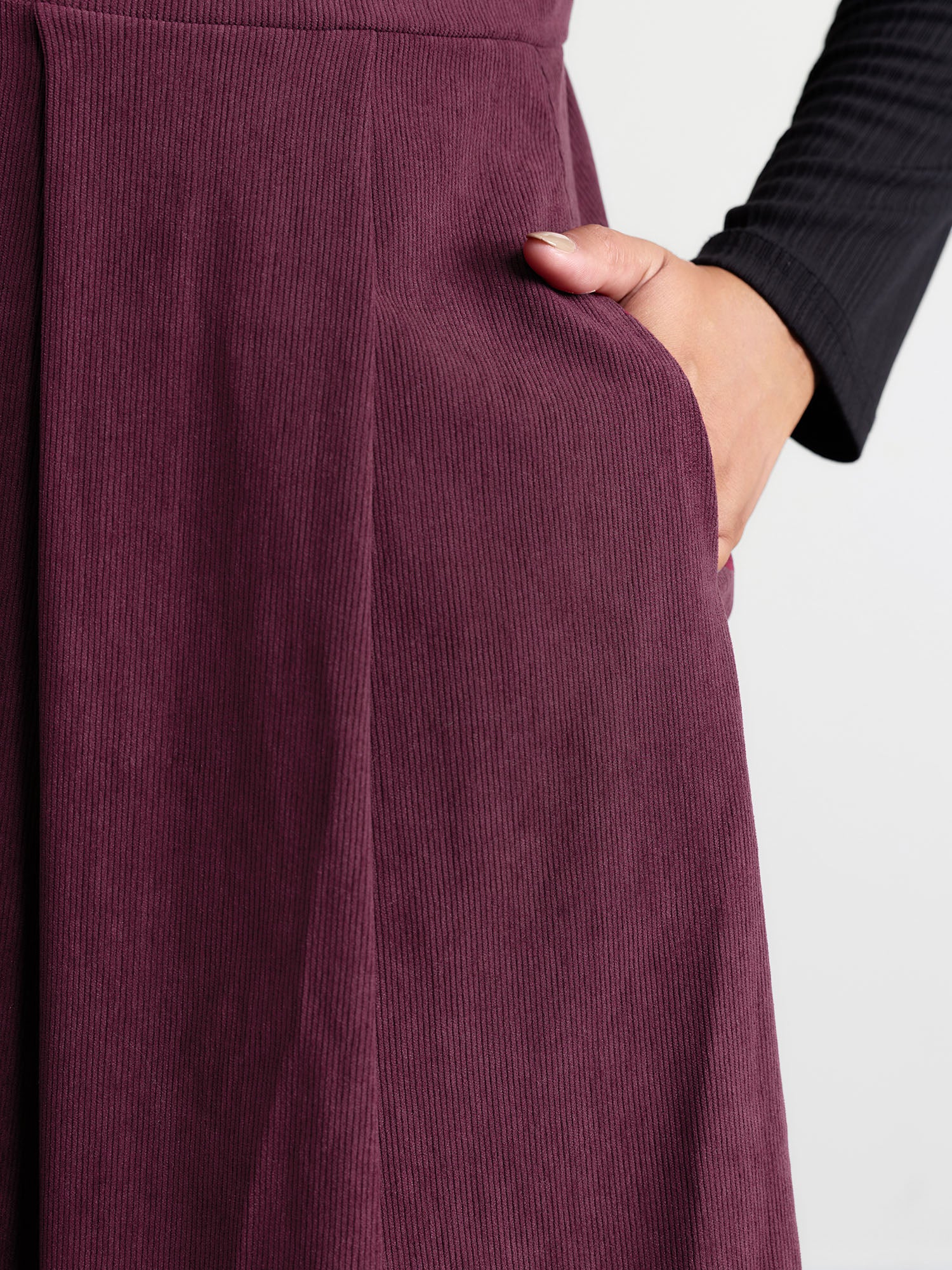 Corduroy Stretchy Waist V-Neck Mini Dress