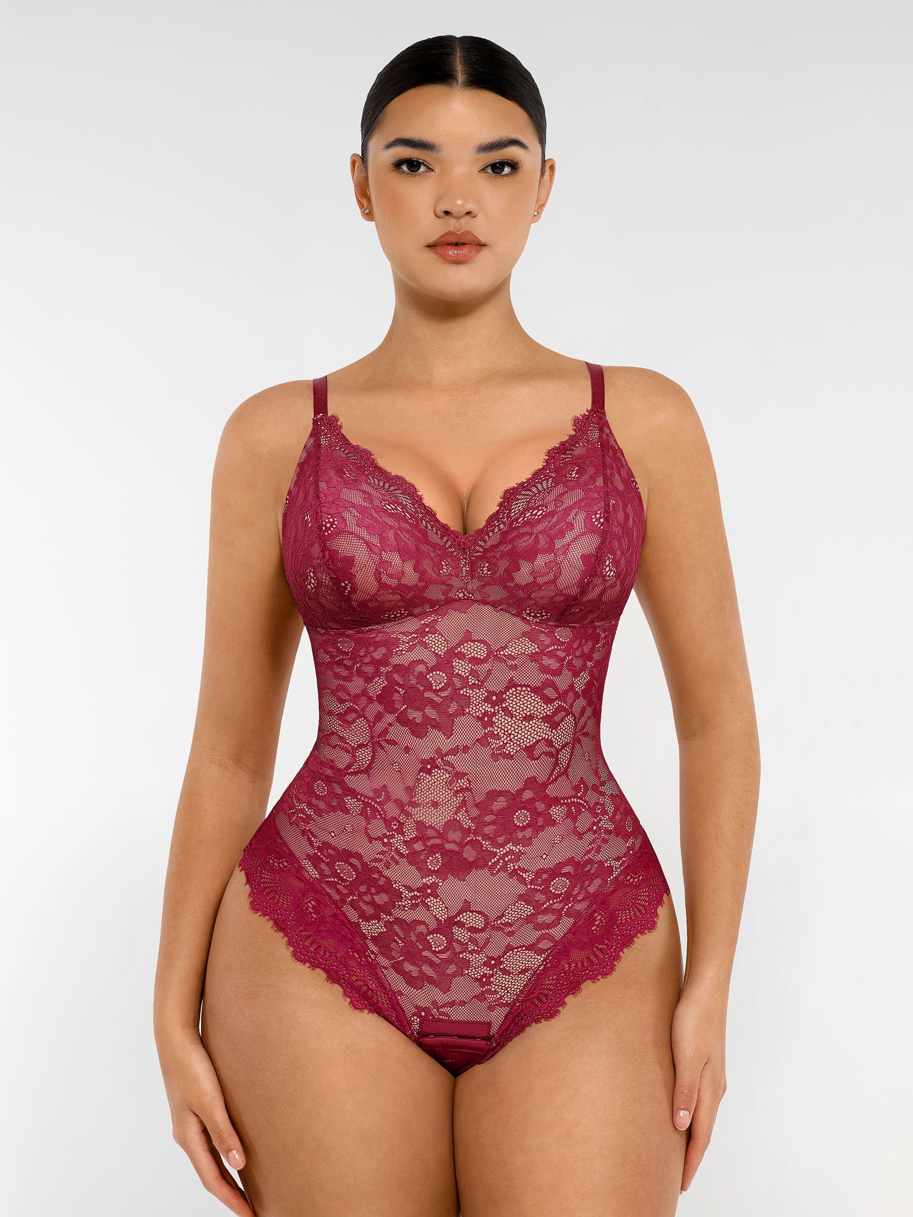 Feelingirl Lace V Neck Full Bodysuit