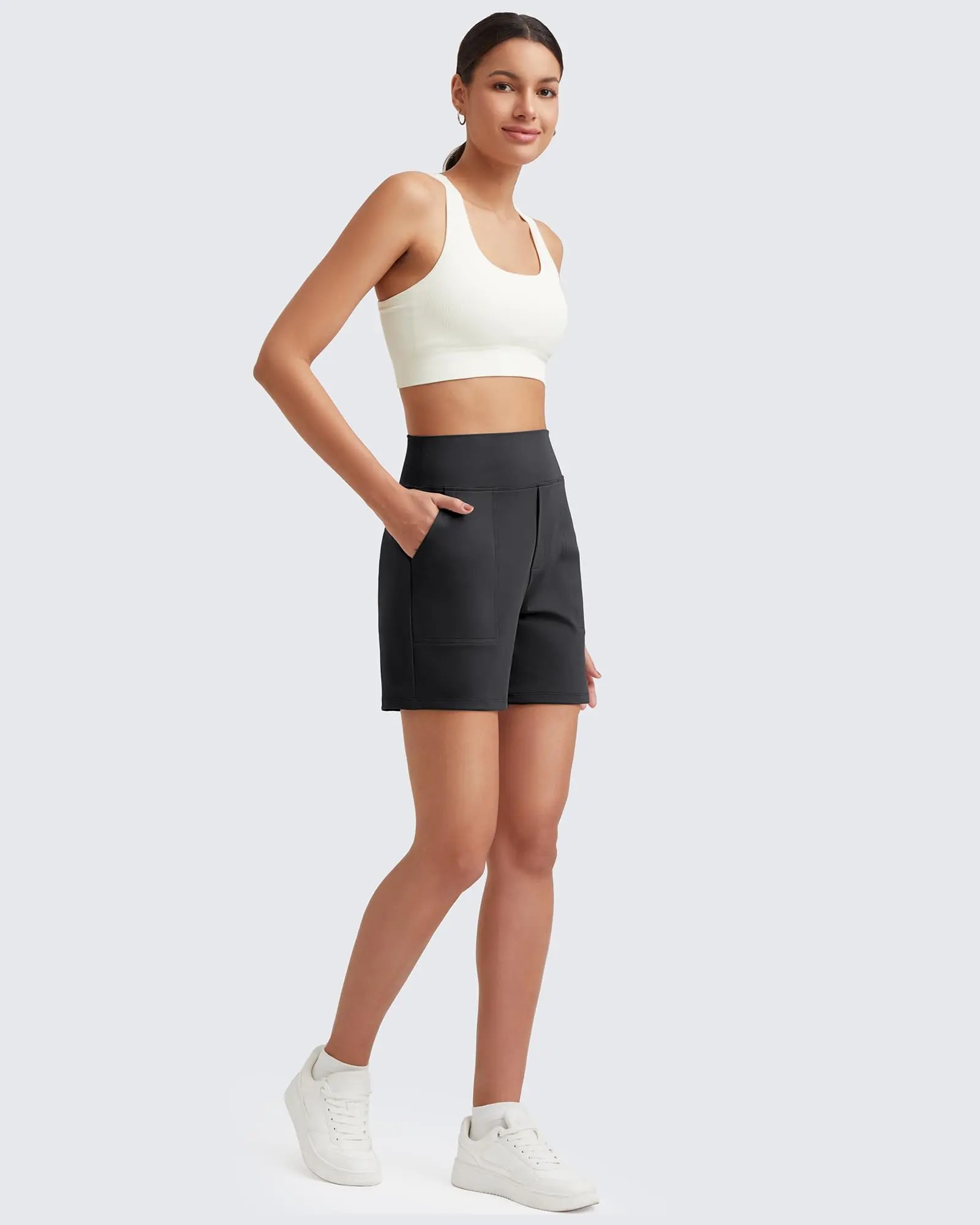 Women's Athletic Shorts High Waisted Running Yoga Shorts Summer Casual Burmuda Shorts with Pockets Activewear