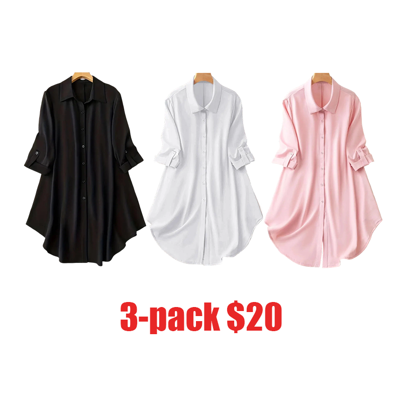 Women's Plus-Size Long Sleeve Button-Up Blouse – Elegant Collared Top for Spring & Fall Daily Wear
