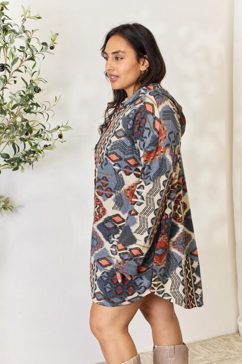 Full Size Printed Button Up Hooded Jacket