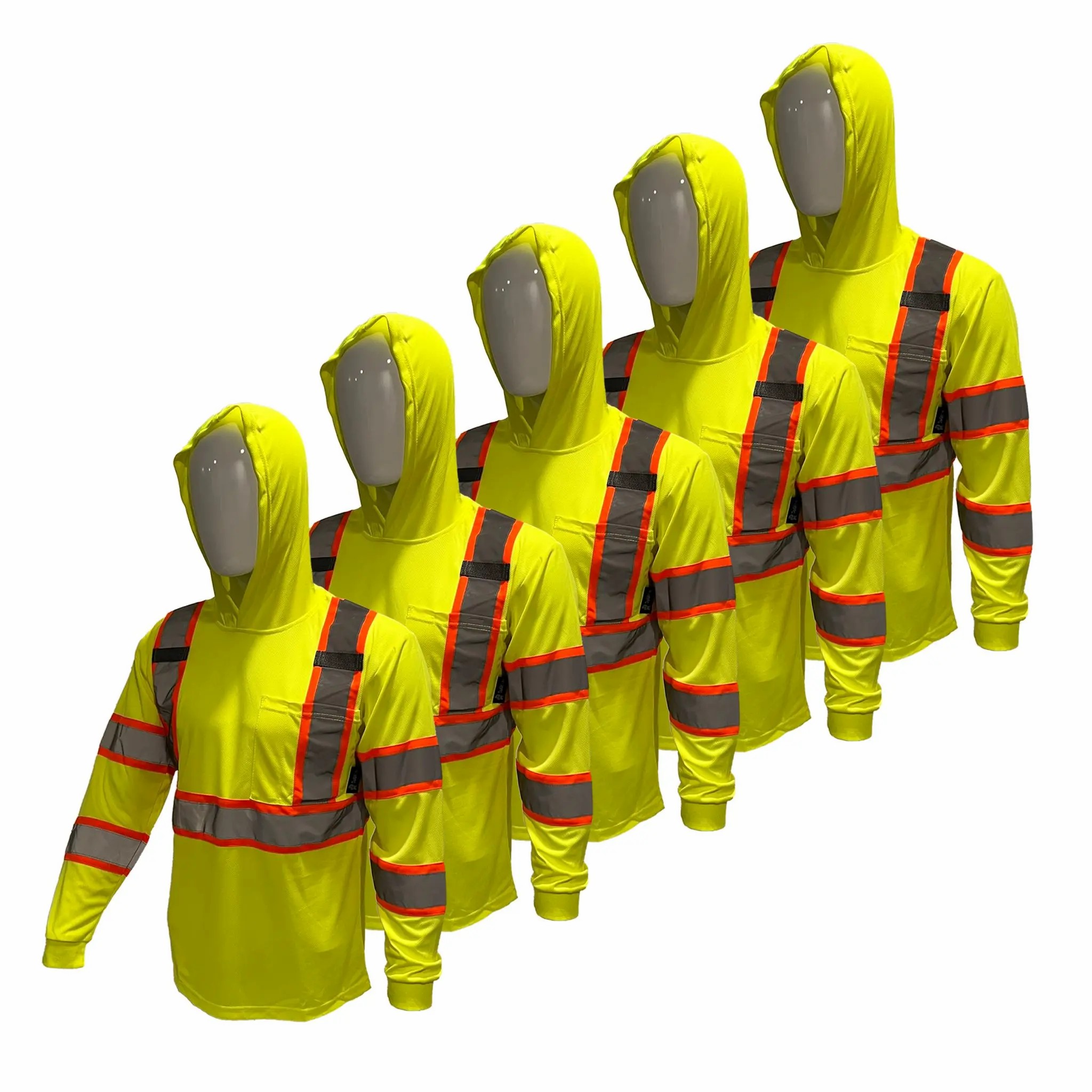 High Visibility Hoodie Long Sleeve Safety Shirt with hoodie Polyester Birdeye Mesh in various color