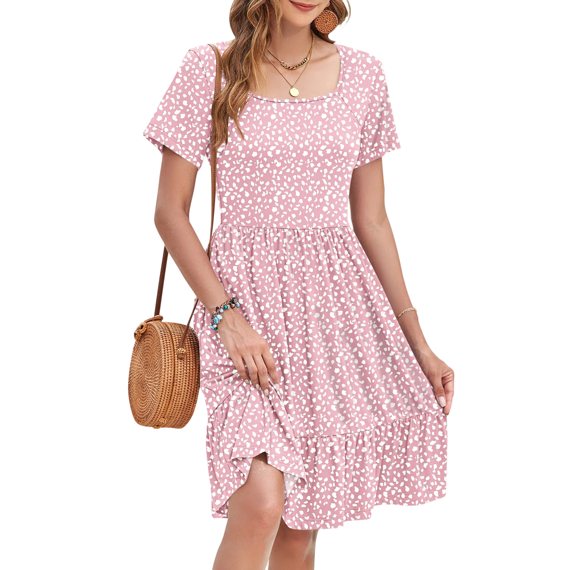 Women Square Neck Ditsy Floral Dress