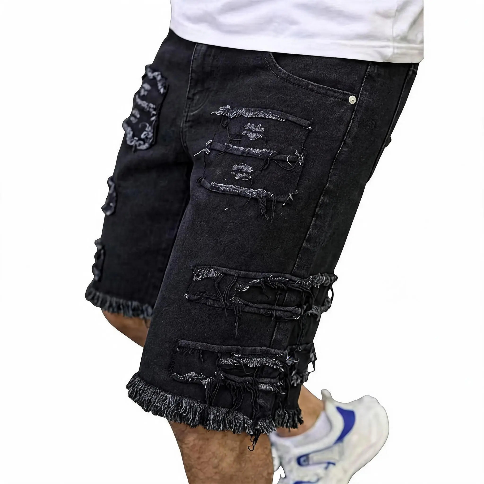 Raw Hem Denim Shorts with Rips – Edgy Urban Casual Warm-Weather Essential