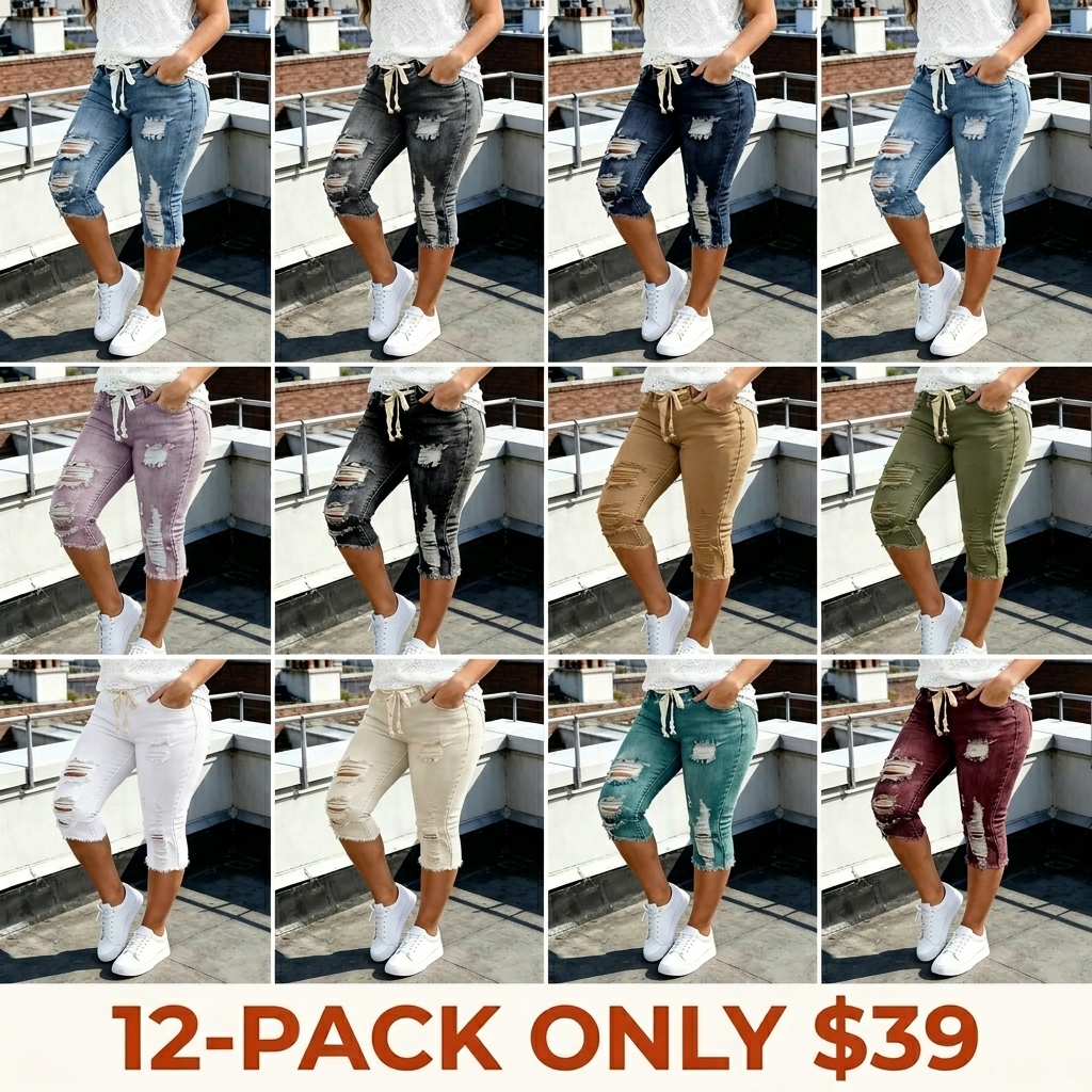 Women's Plus Size Distressed Ripped High-Waisted Cropped Jeans