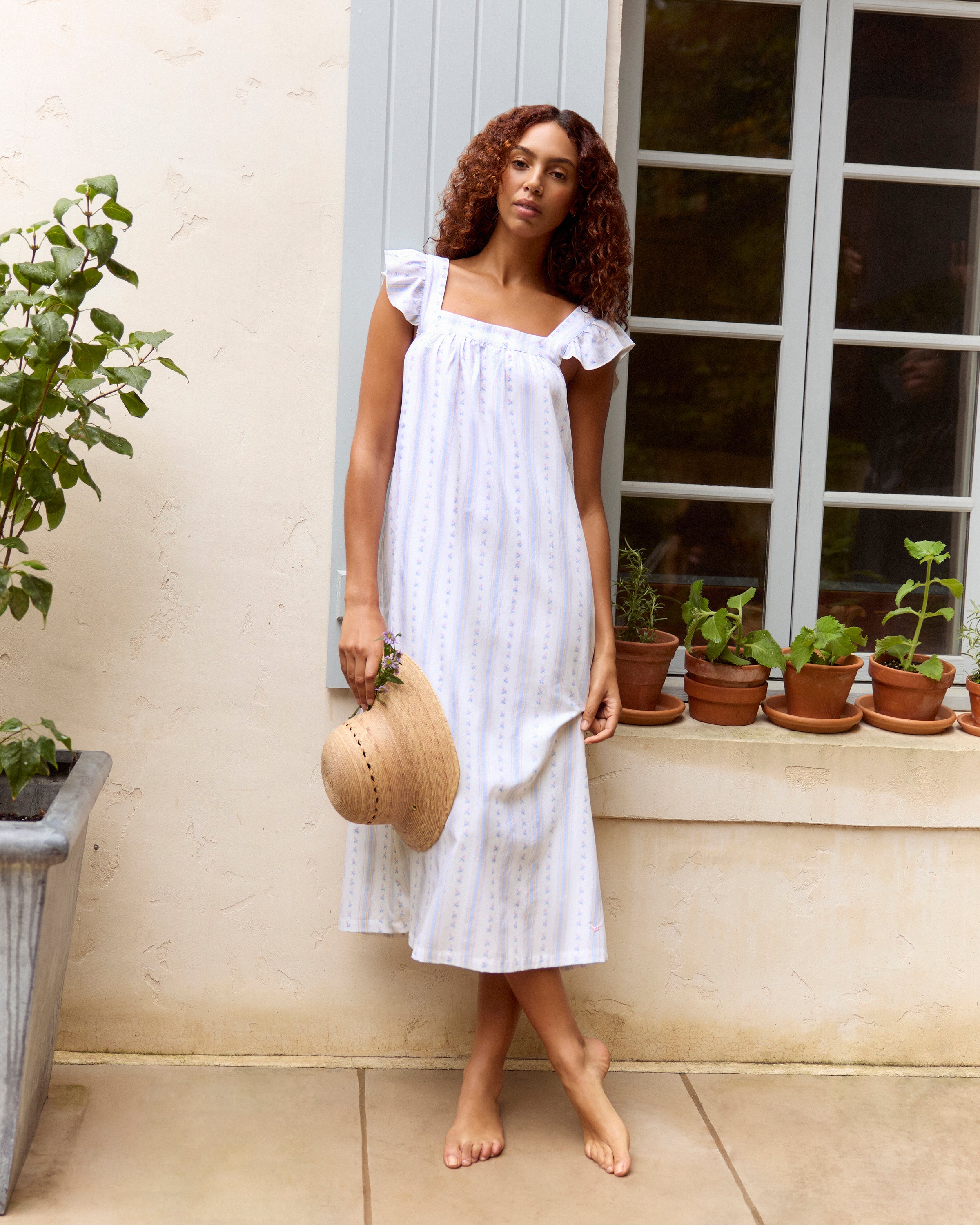 Women's Twill Clara Nightgown in Cottage Stripe