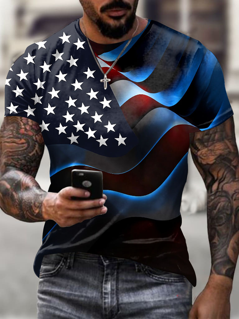 Men'S Retro American Flag Printed Casual T-Shirt