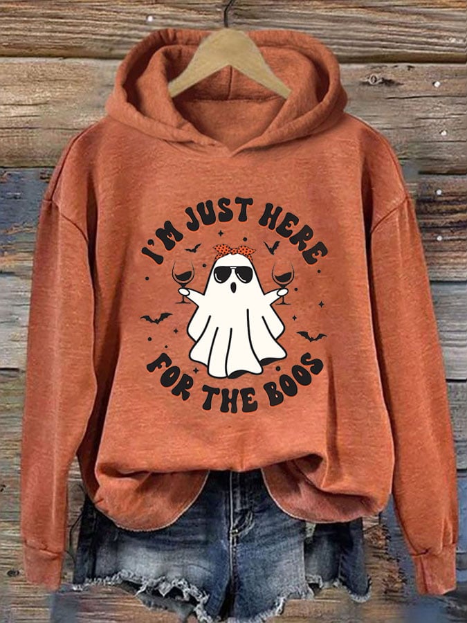 Women's Just Here for the Boos Ghost Halloween Casual Hoodie