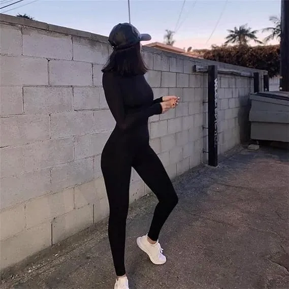 Women's Solid Round Neck Skinny Jumpsuit